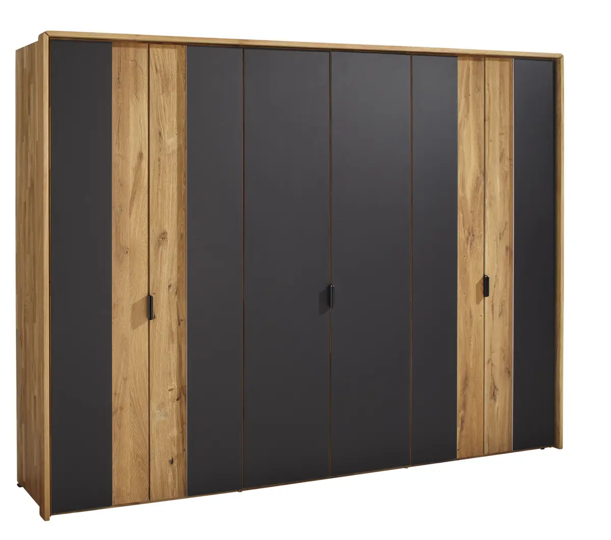 Drehtürenschrank Ottawa - inkl. Passepartout, B ca. 297 cm, Wildeiche massiv / Glas Anthrazit