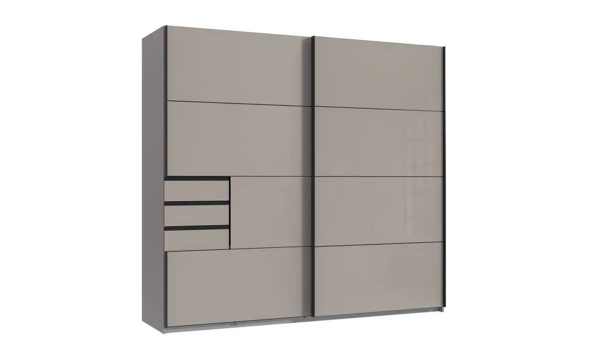 Schwebetürenschrank- B ca. 225 cm, Graubeige, Glas, Graubeige