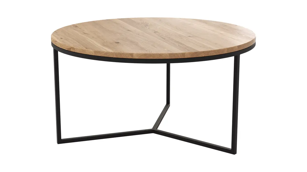 Couchtisch Joan 1 -  LBH ca. 80x80x41,5 cm, Asteiche massiv, Gestell schwarz