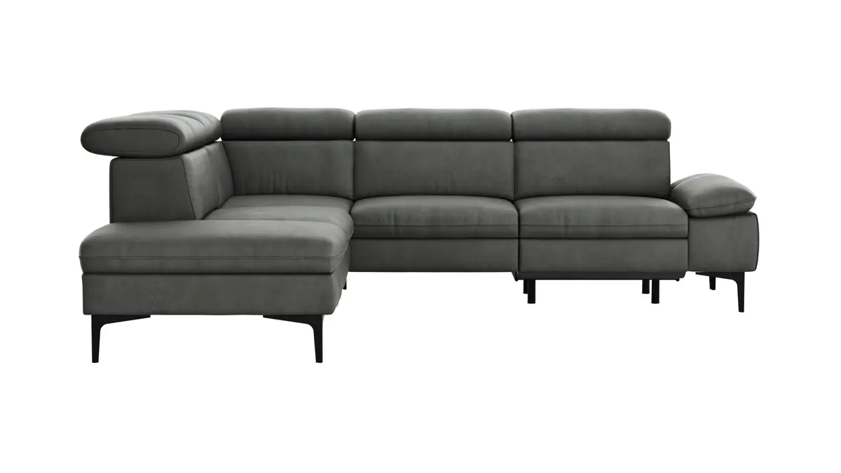 Ecksofa Felipa - Ecke links mit 2,5-Sitzer inkl. Armlehne verstellbar und Rückenlehne/Sitztiefe verstellbar (motorisch), Leder, Grau