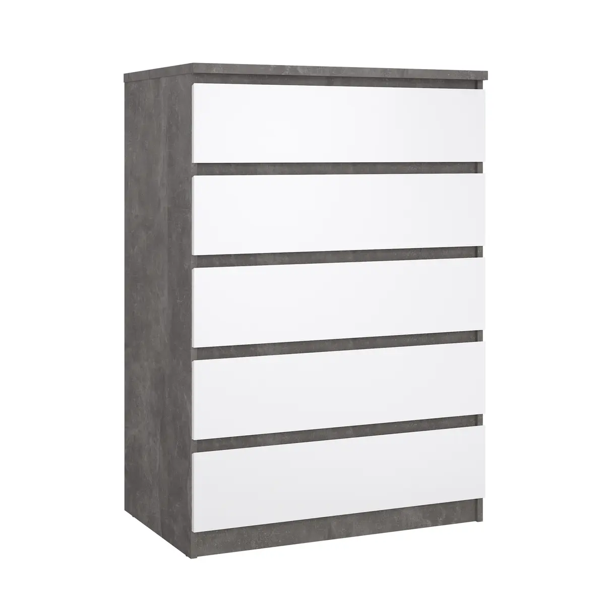 Kommode - B ca. 77 cm, Betonoptik, Weiß Hochglanz