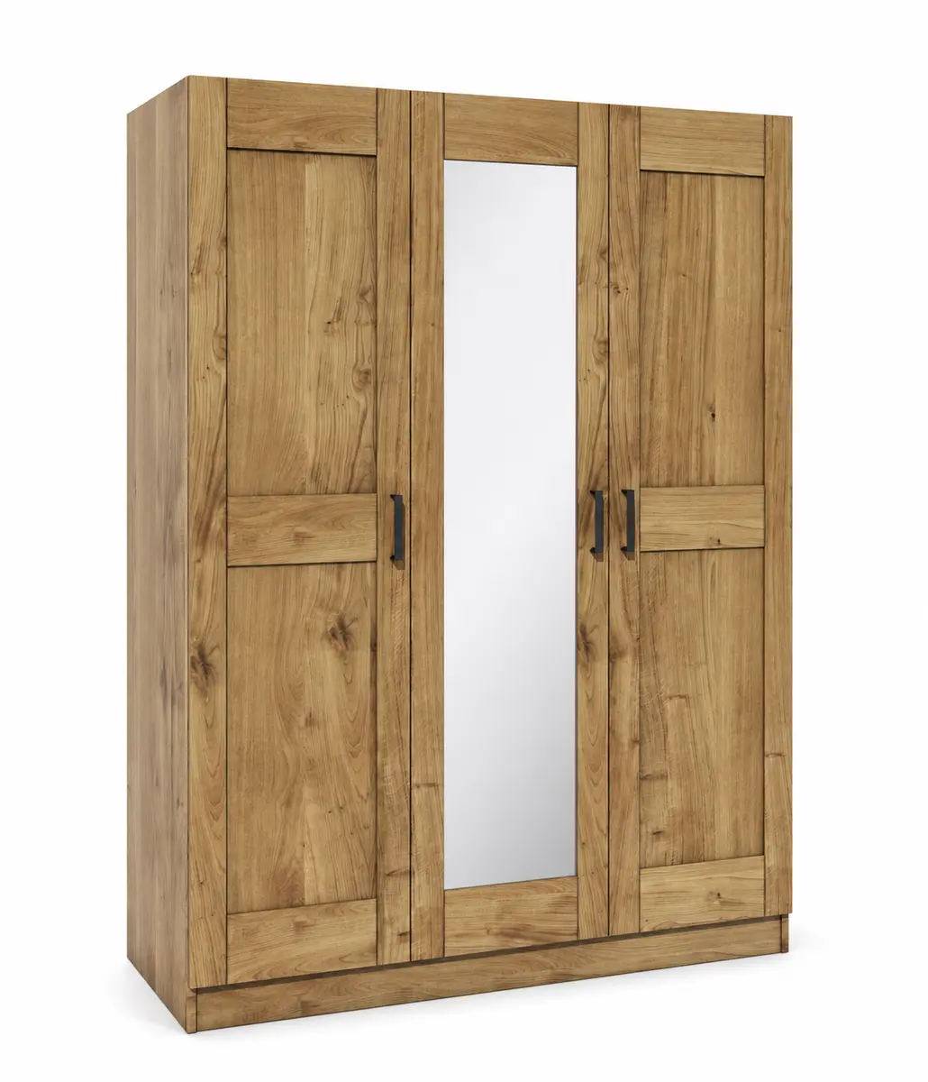 Drehtürenschrank- B ca. 152 cm, Wildeiche, teilmassiv, Geölt, Spiegel