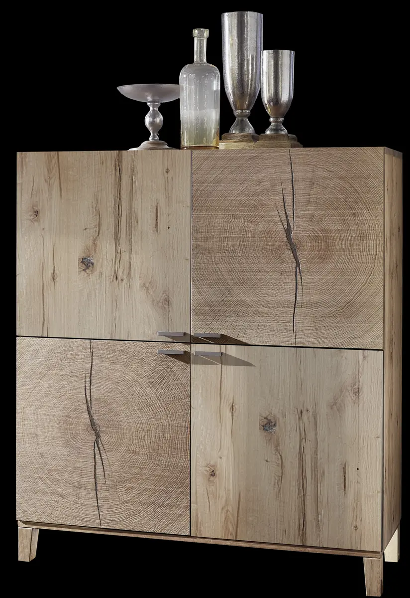 Highboard - Alteiche Furnier, Hirnholz-Applikation