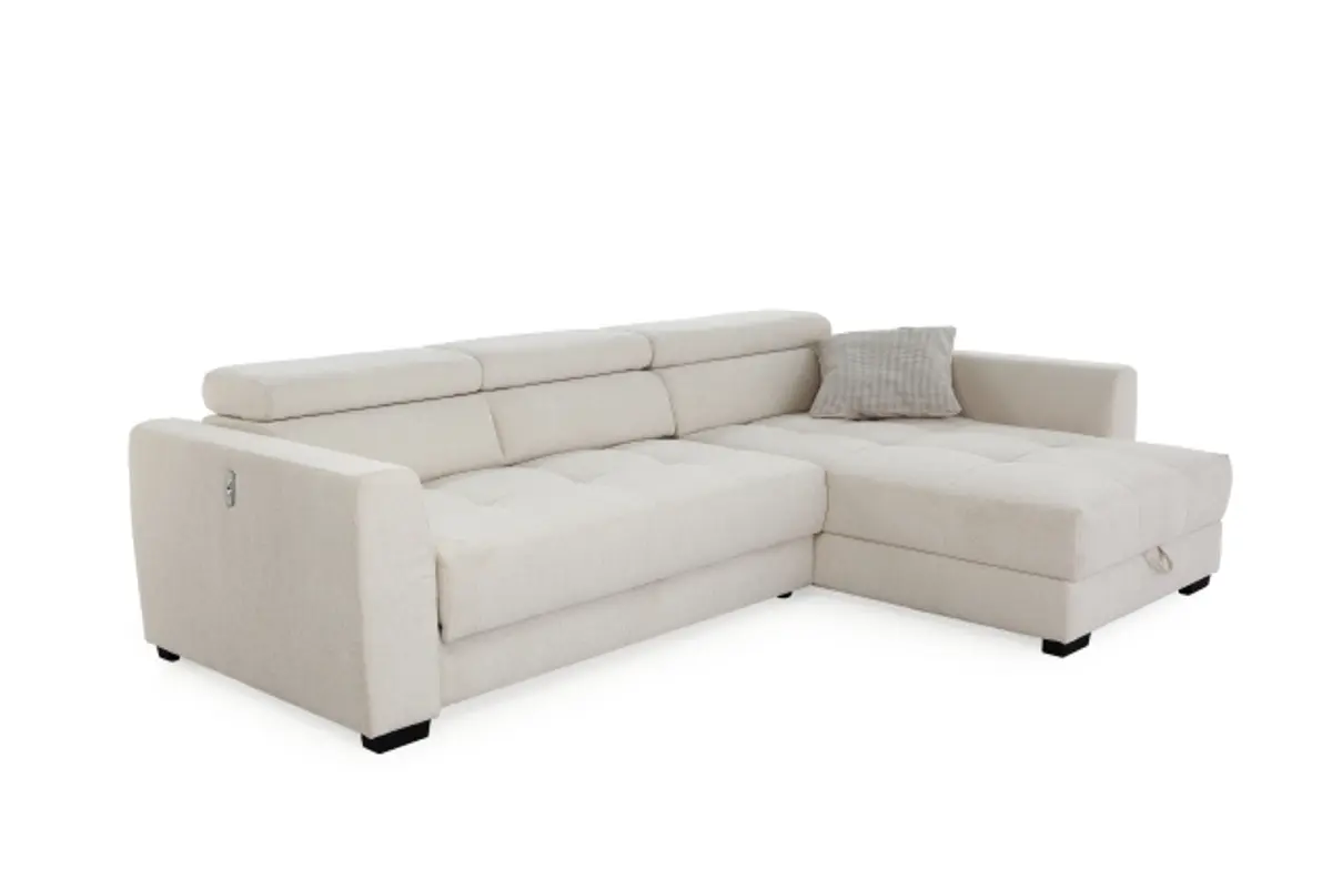 Ecksofa - 2-Sitzer, Ecke rechts, Stoff, Beige
