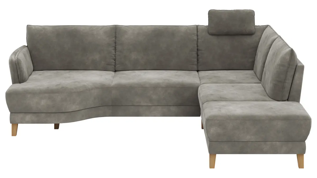 Sofa Stamford - inkl. Armlehne verstellbar und Kopfstütze, 3,5-Sitzer, Bogen links mit Ecksofa 2-sitzig und Abschlusshocker Rechts, Stoff, Anthrazit