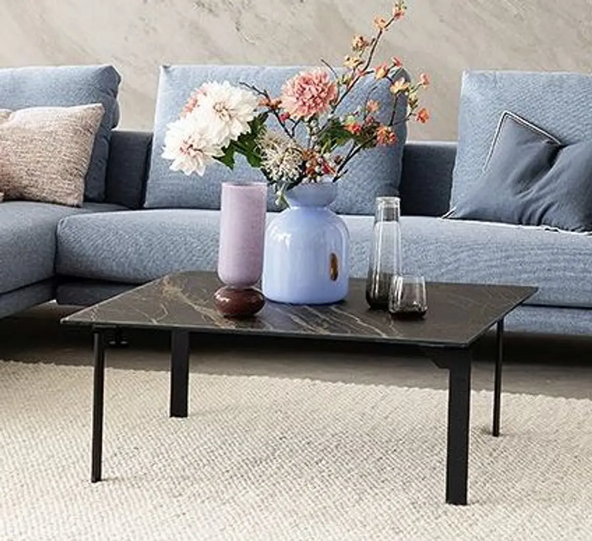 Couchtisch Sansa - LBH ca. 90x90x38 cm, Keramik, Schwarz