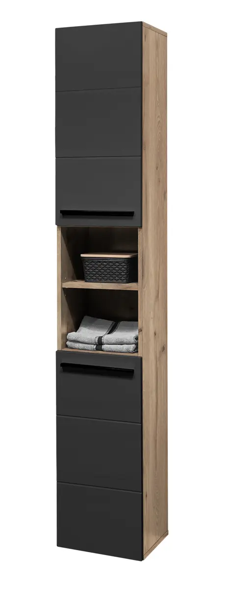 Hochschrank- B ca. 34 cm, Vintage Holz, Schwarz, Matt, Tiefzieh