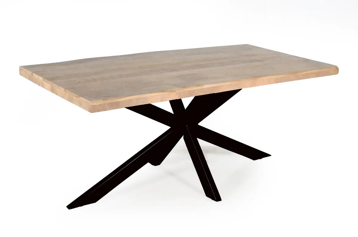 Esstisch - LB ca. 220x100 cm, Mango massiv, Baumkante, Schwarz