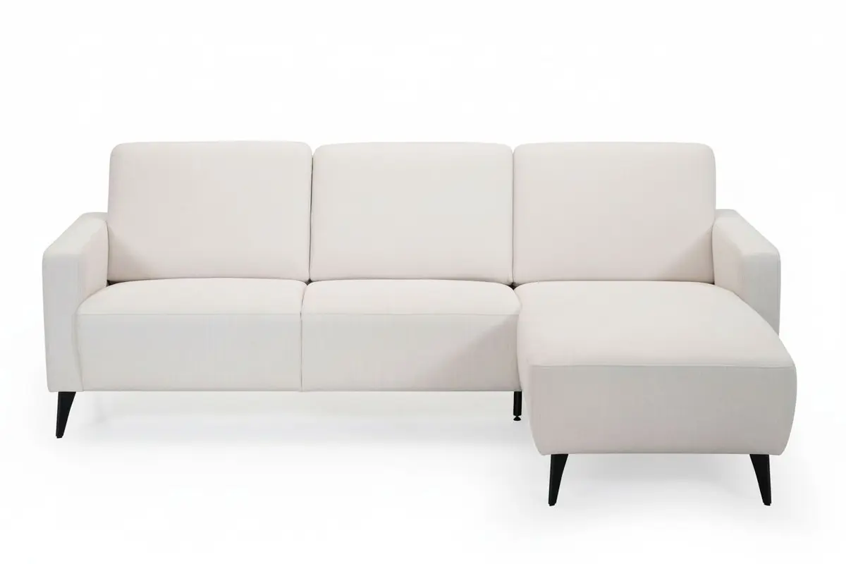 Ecksofa - 2,5-Sitzer mit Longchair rechts, Stoff, Creme