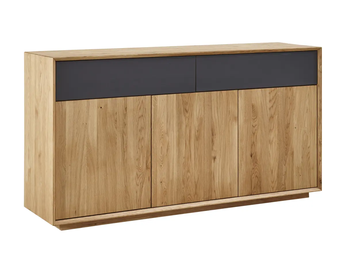 Sideboard Missoula - Asteiche massiv, natur geölt - Schubladen mit Glas anthrazit