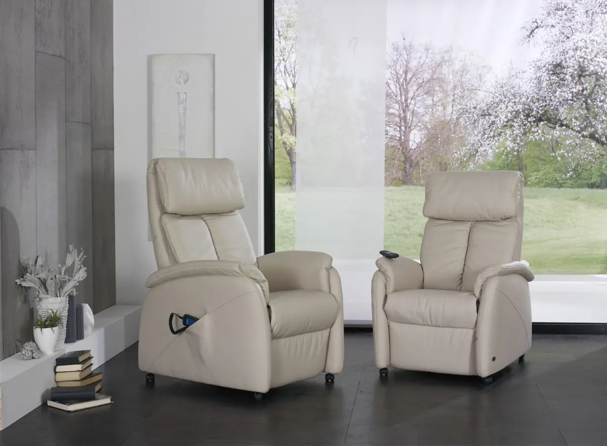 Fernsehsessel EM Göttingen - Relaxfunktion (1-motorisch), Leder, Hellbraun