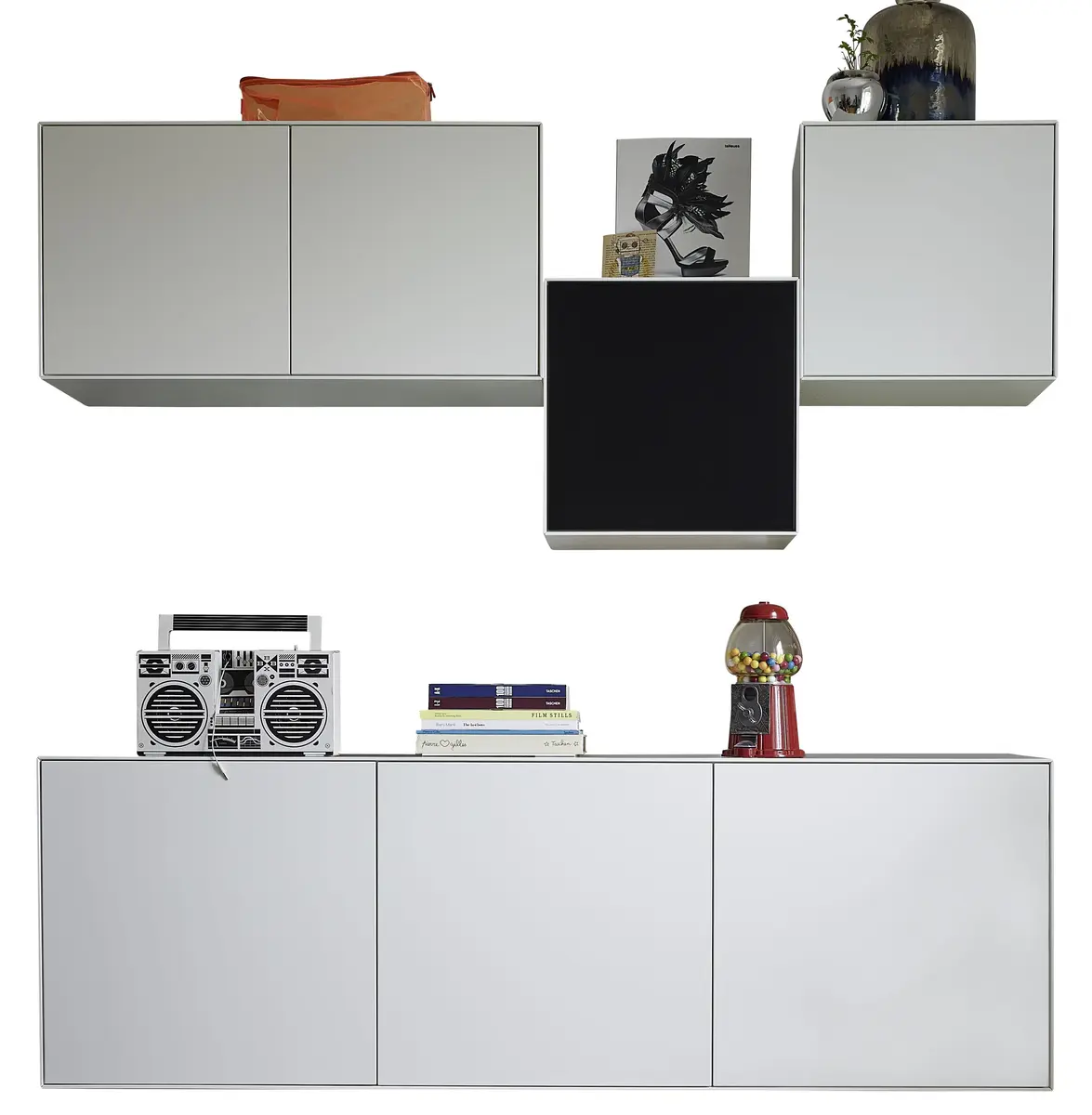 Wohnwand Edge - Lack, Weiß