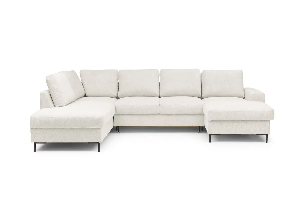 Wohnlandschaft - Ecke links mit 2-Sitzer und Longchair rechts, Stoff, Creme