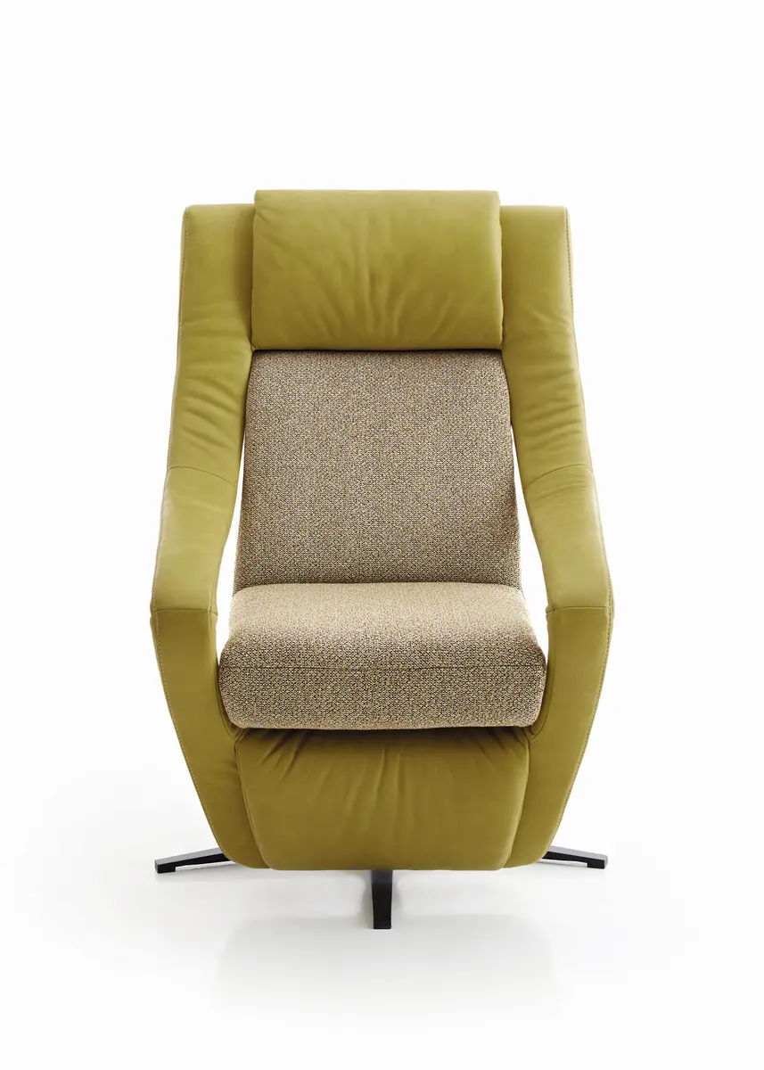 Sessel - Relaxfunktion motorisch, Stoff/Leder, Gelb/Grün