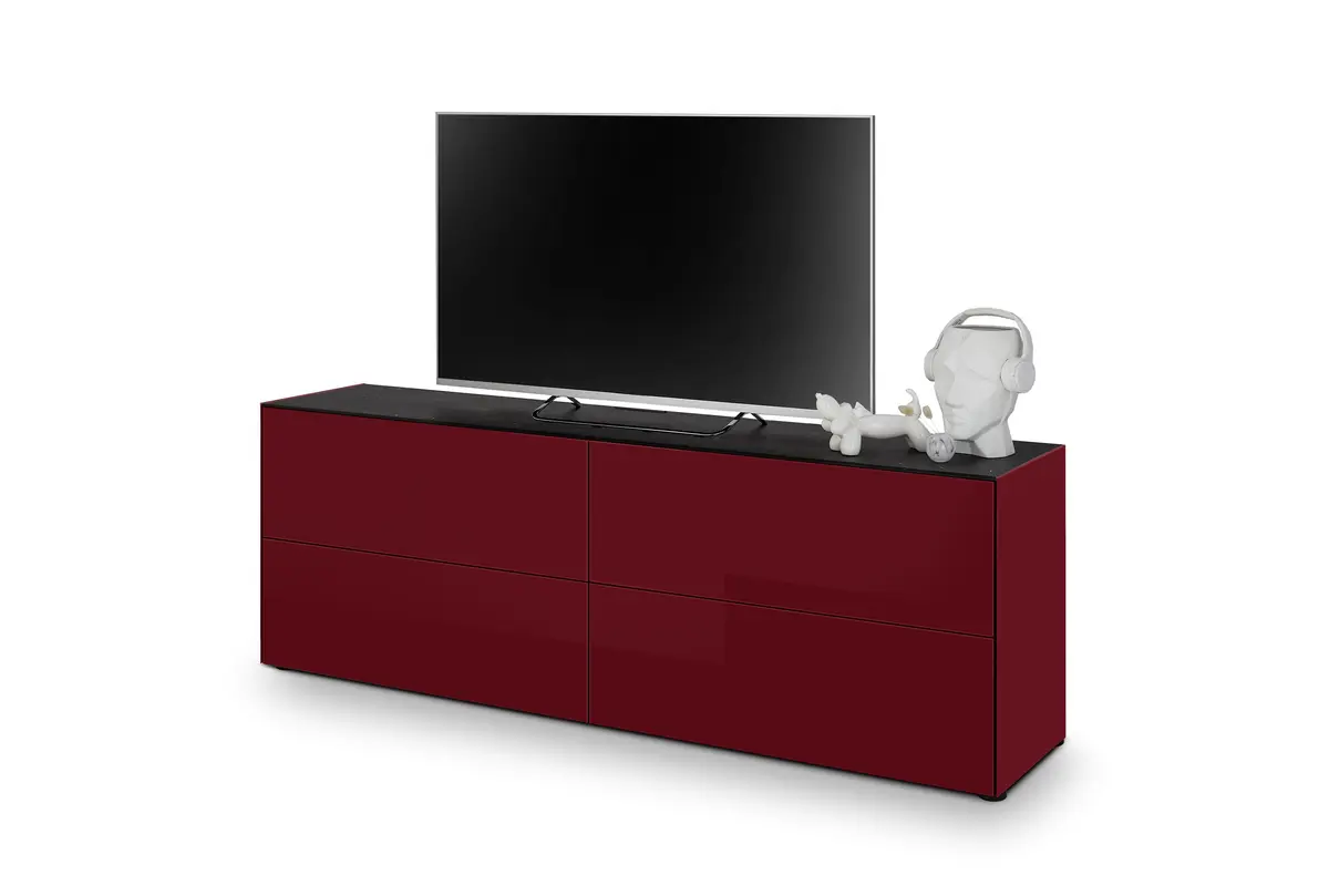 Lowboard - B ca. 181 cm, Bordeauxrot, Keramikoptik