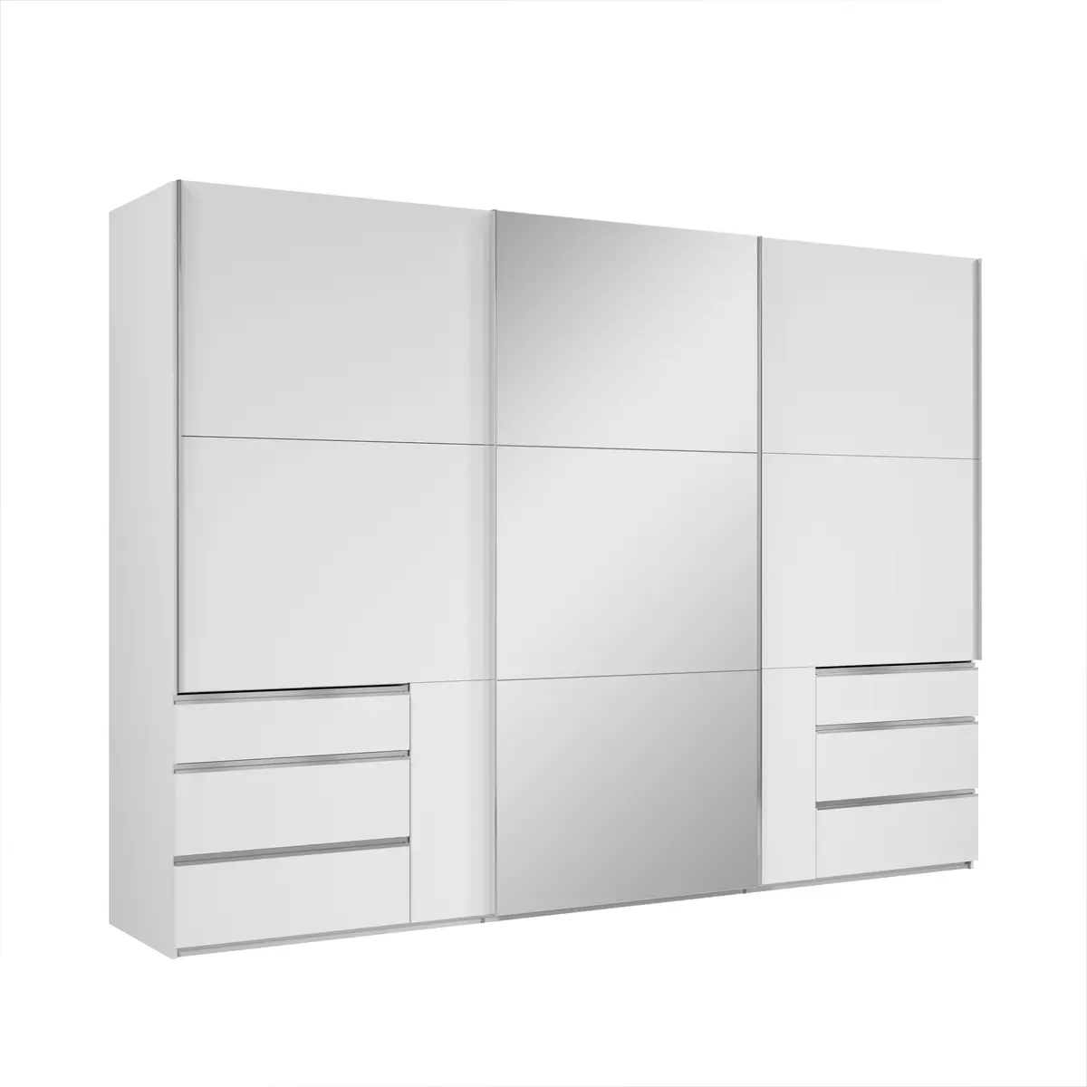 Schwebetürenschrank- B ca. 300 cm, Weiß, Spiegel