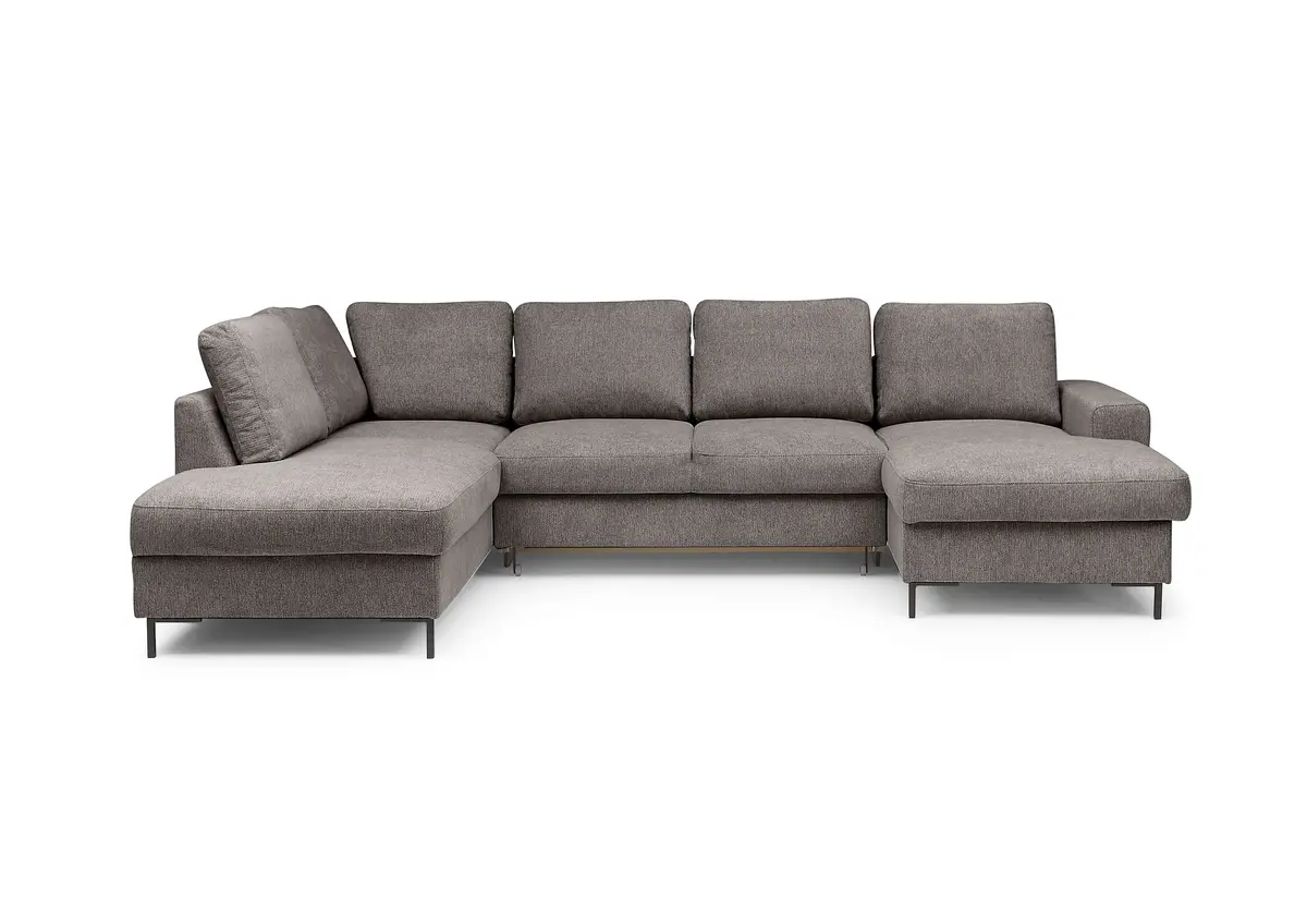 Wohnlandschaft - Ecke links mit 2-Sitzer und Longchair rechts, Stoff, Mocca