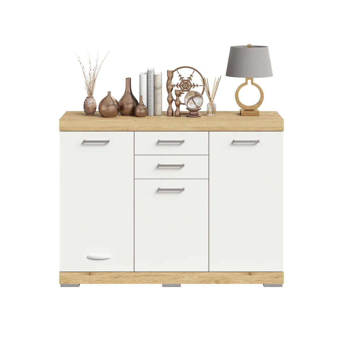 Kommode - Eiche Dekor, Weiß 