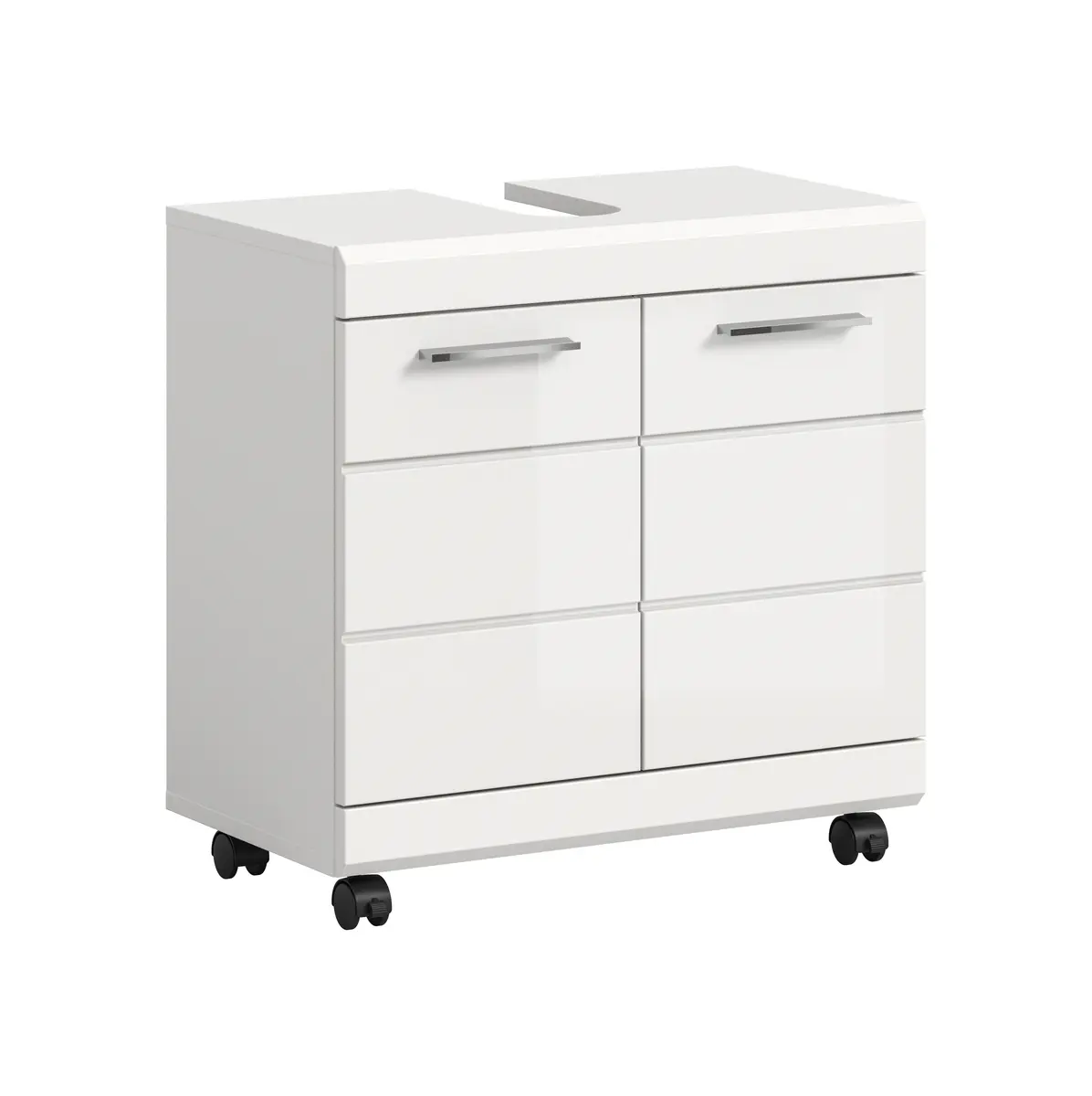 Waschbeckenunterschrank - B ca. 60 cm, Weiß, Weiß Hochglanz