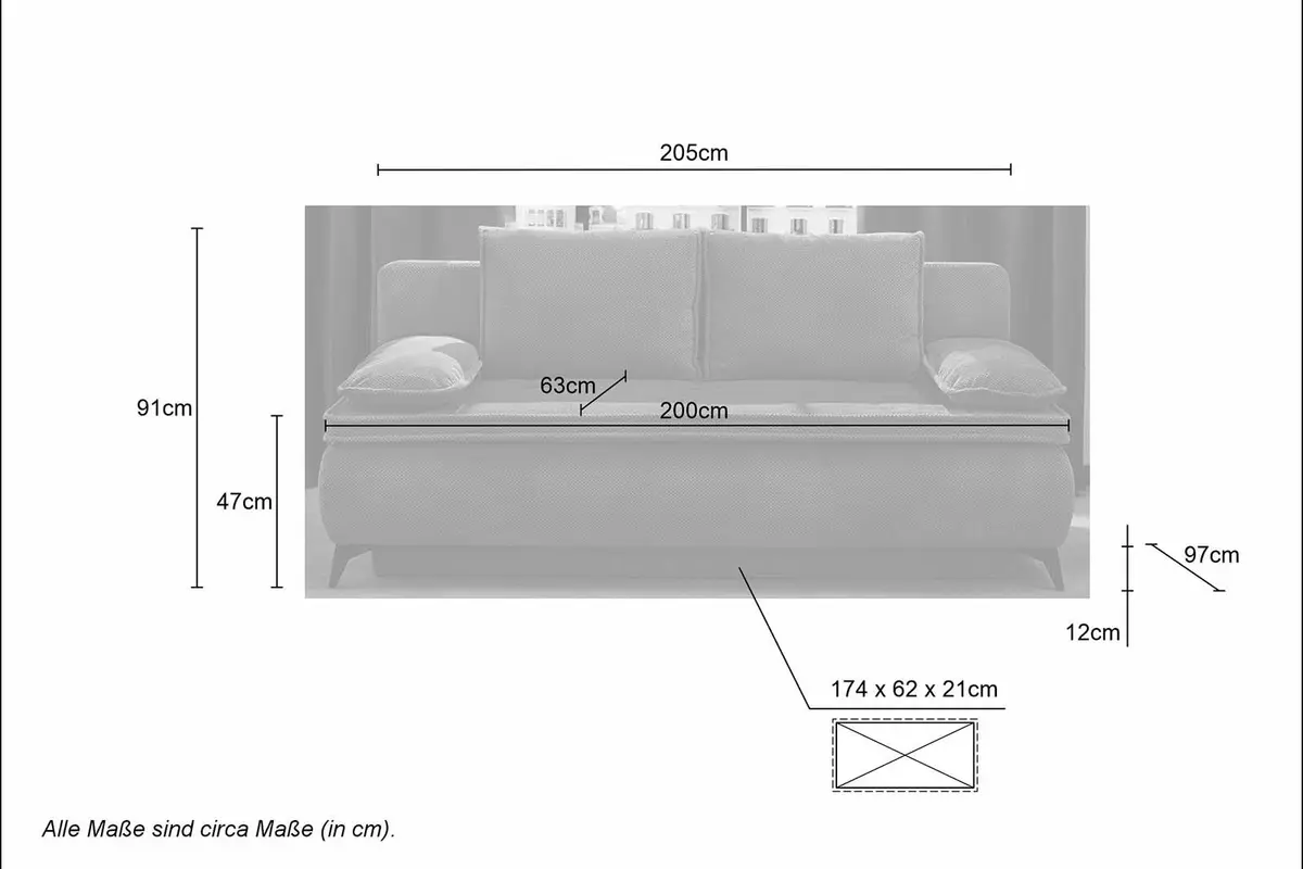Funktionssofa - JUNNIS - Schlaffunktion mit Bettkasten, Stoff, Hellbeige