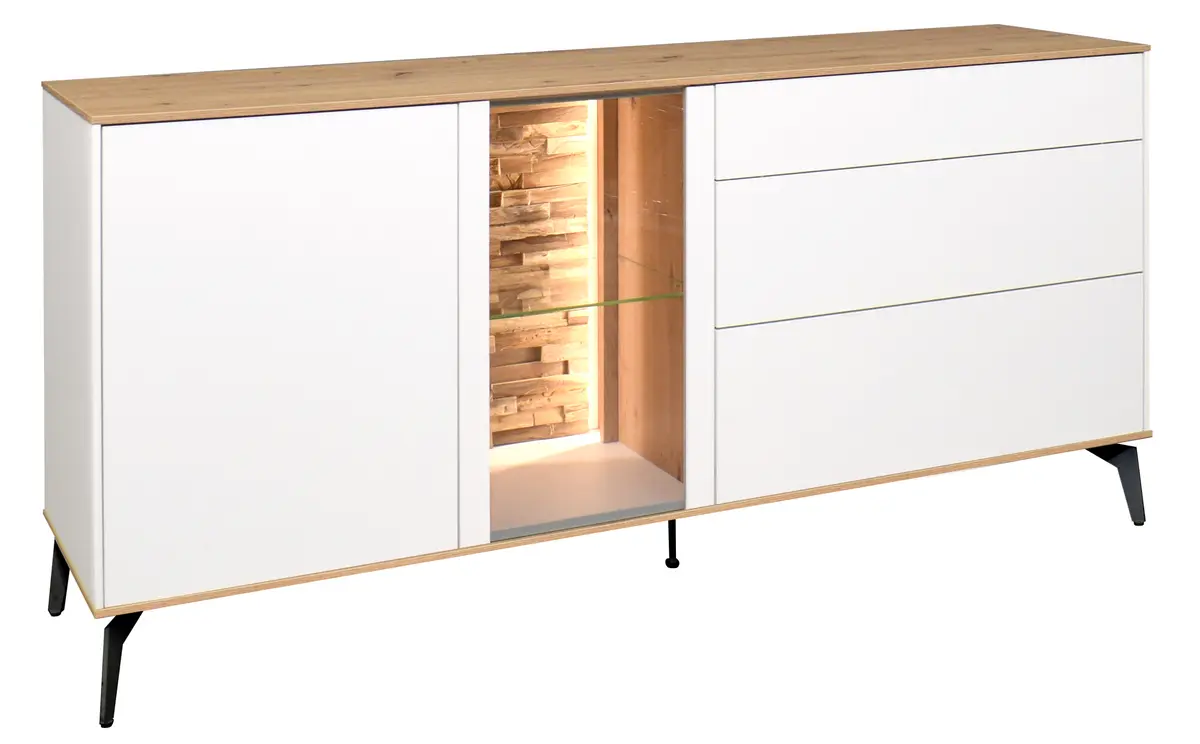 Lowboard - mit Beleuchtung, B ca. 169 cm, Weiß, Asteiche, Schwarz