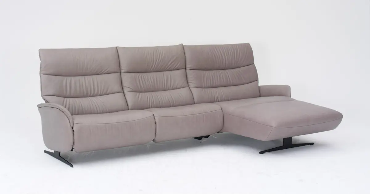Ecksofa - 3-Sitzer mit Longchair rechts, Relaxfunktion motorisch, Leder, Eisengrau