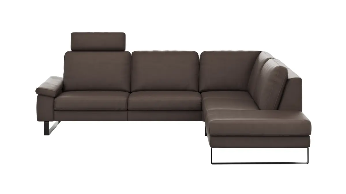 Ecksofa Enna - 3-Sitzer mit Ecke rechts, Leder Mocca