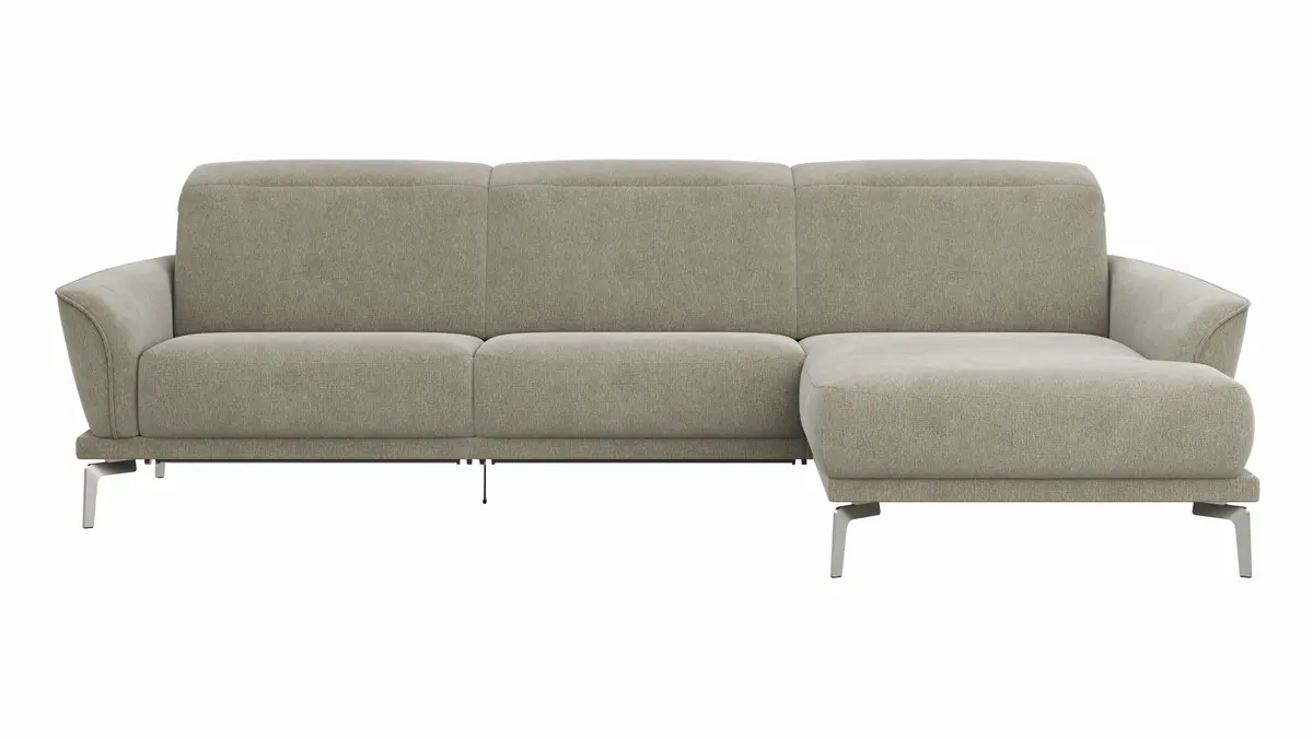 Ecksofa Amadena - 2-Sitzer mit Longchair rechts inkl. Relaxfunktion motorisch, Stoff, Limone