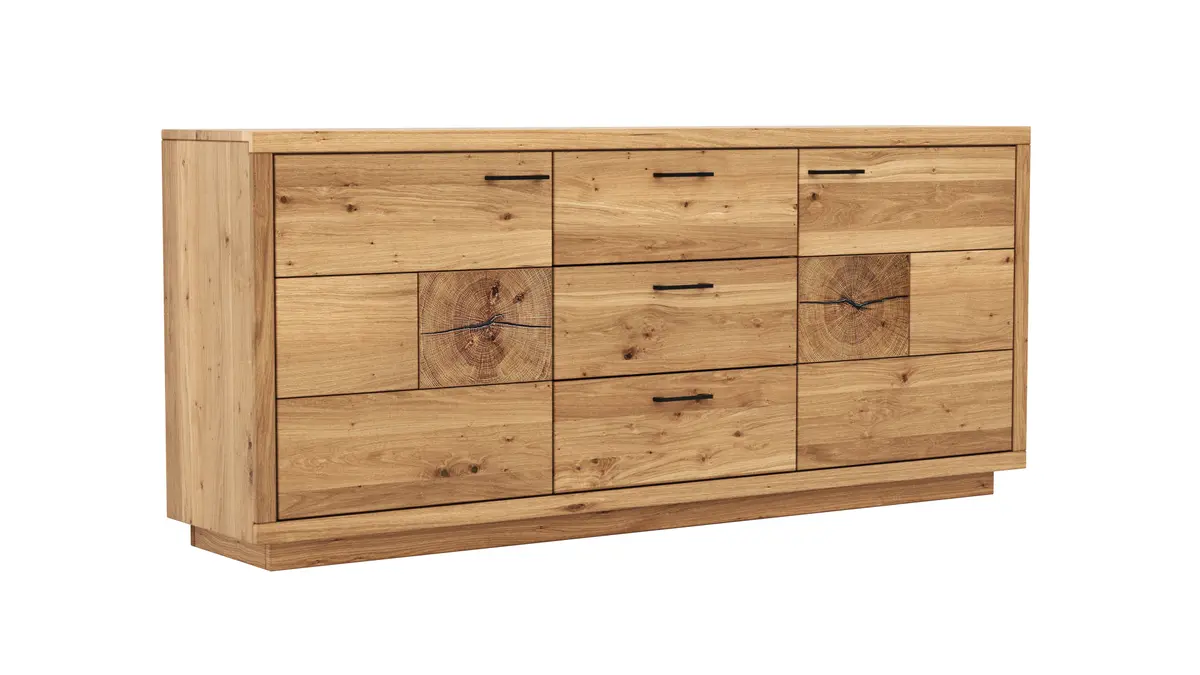 Sideboard Hartford - Eiche massiv, mit Hirnholzapplikation