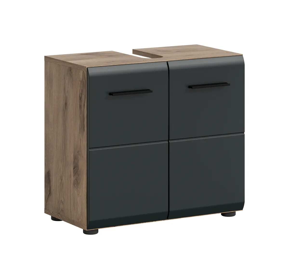 Waschbeckenunterschrank - B ca. 60 cm, Nox Eiche Nachbildung, Schwarz