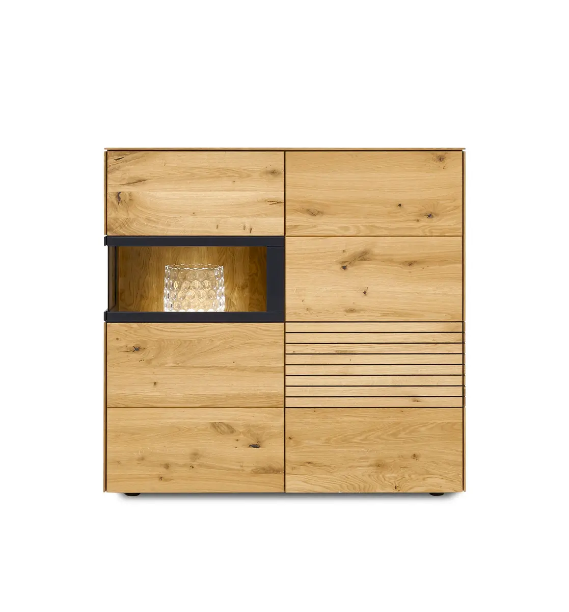 Highboard - mit Beleuchtung; Astkastanie massiv