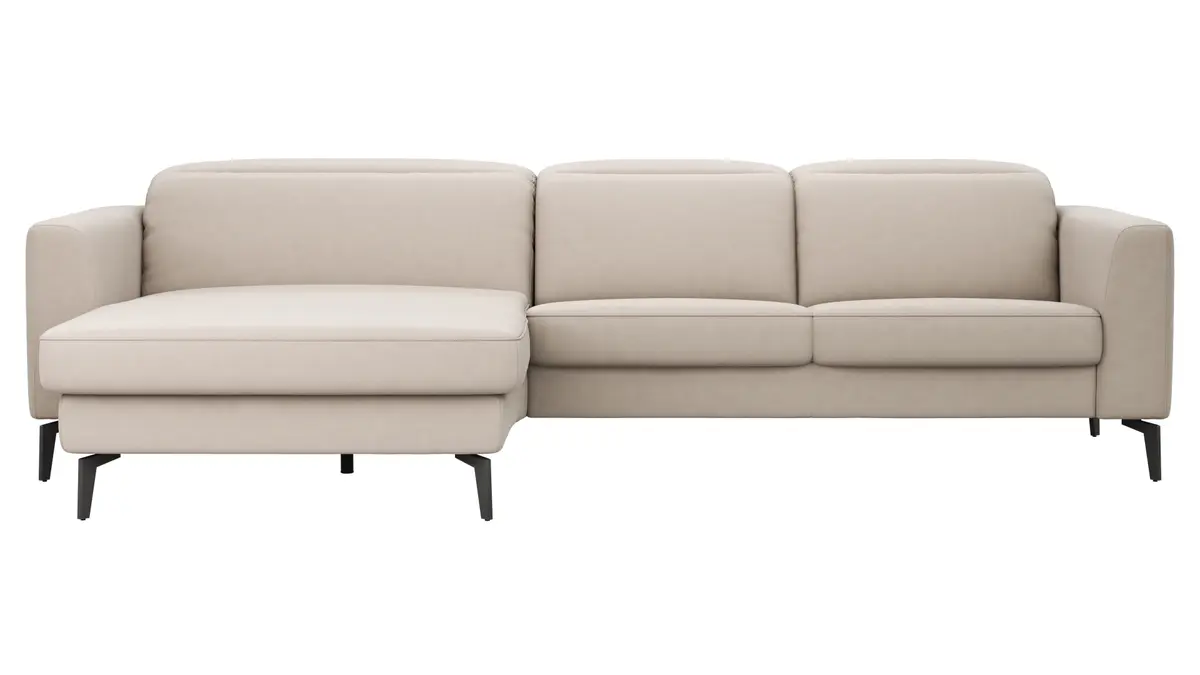 Ecksofa Rafaela 2.0 - Longchair mit 2,5-Sitzer rechts inkl. Kopfteilverstellung, Leder, Champagner