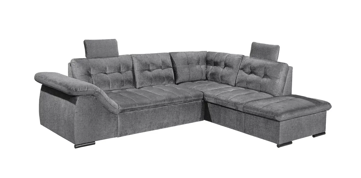 Ecksofa - 2-Sitzer, Ecke rechts inkl. Schlaffunktion und Bettkasten, Armteilverstellung, Stoff, Anthrazit