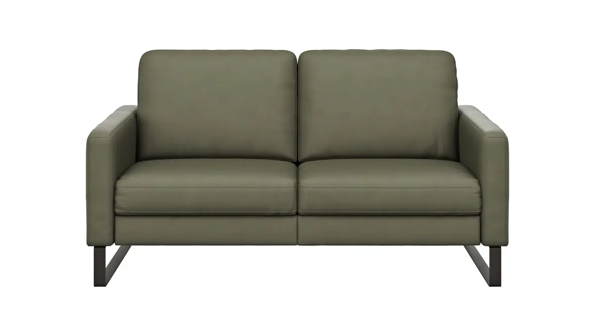 Sofa Enna - 2,5-Sitzer, Armlehne A, Leder, Olive, Kufe, Schwarz