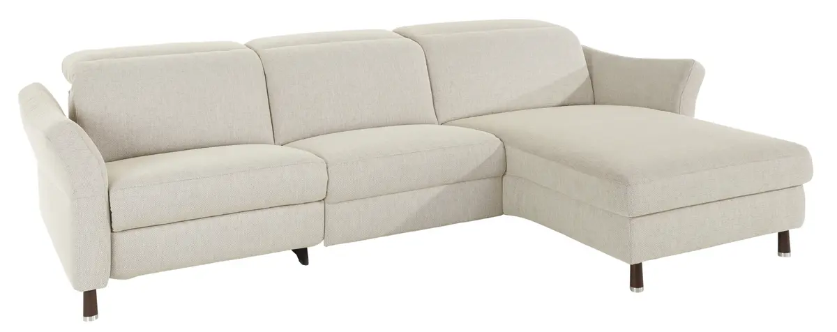 Ecksofa Rafaela - 2,5-Sitzer, Longchair rechts, Kopfteil verstellbar (manuell), Polyester, Beige