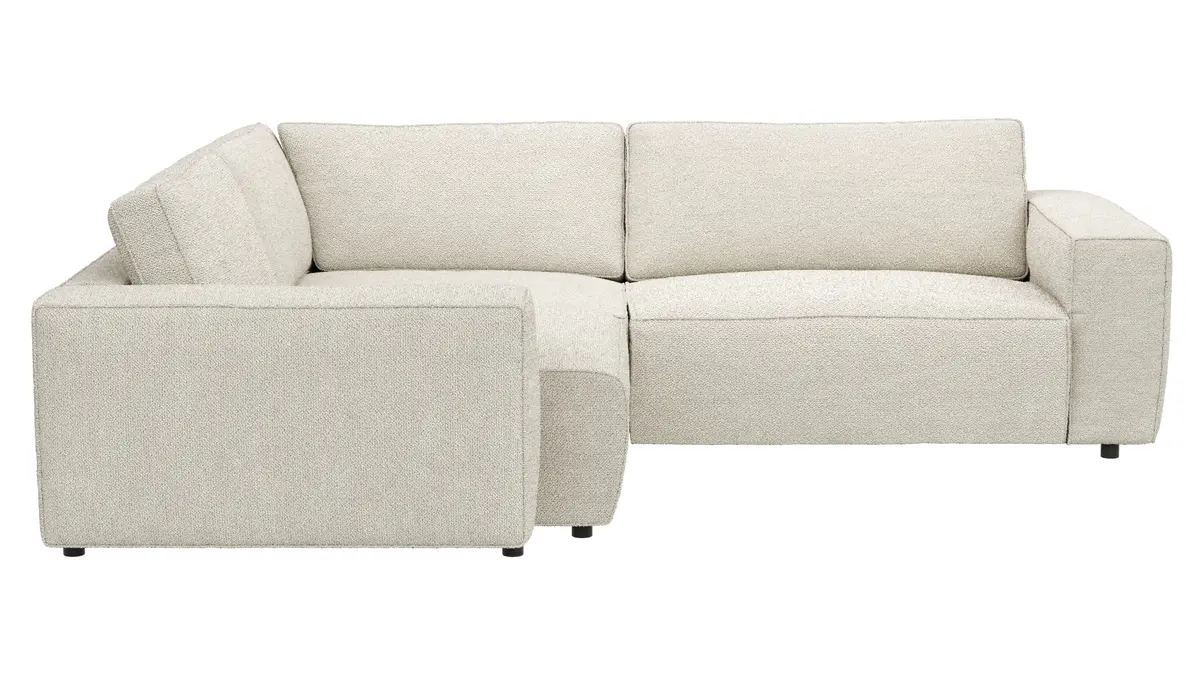 Ecksofa Lilaia - 1,5-Sitzer Tief, Ecke, 2-Sitzer rechts, Stoff, Creme