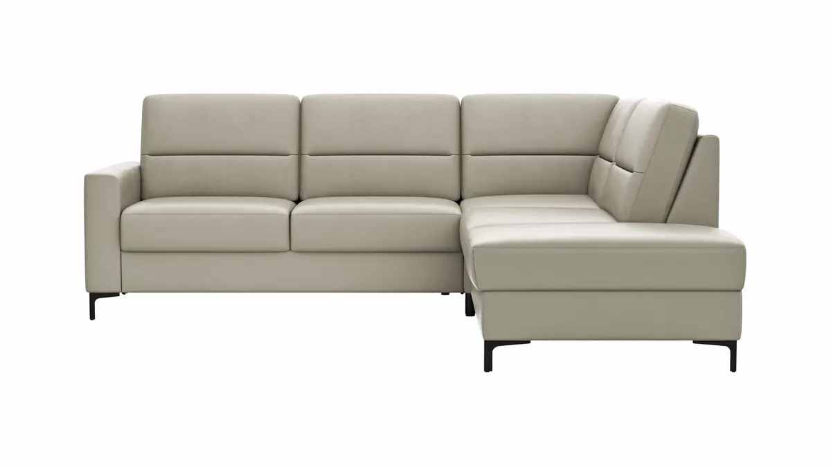 Ecksofa Merlos H. - 2,5-Sitzer mit Ecke rechts, Leder, Kreide