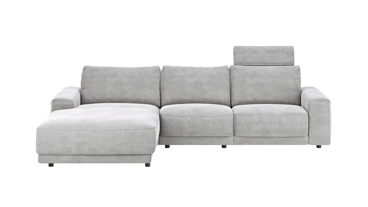 Ecksofa Balok - Longchair groß links mit 2,5-Sitzer, inkl. Relaxfunktion (motorisch) und Kopfstütze, Stoff, Eisengrau