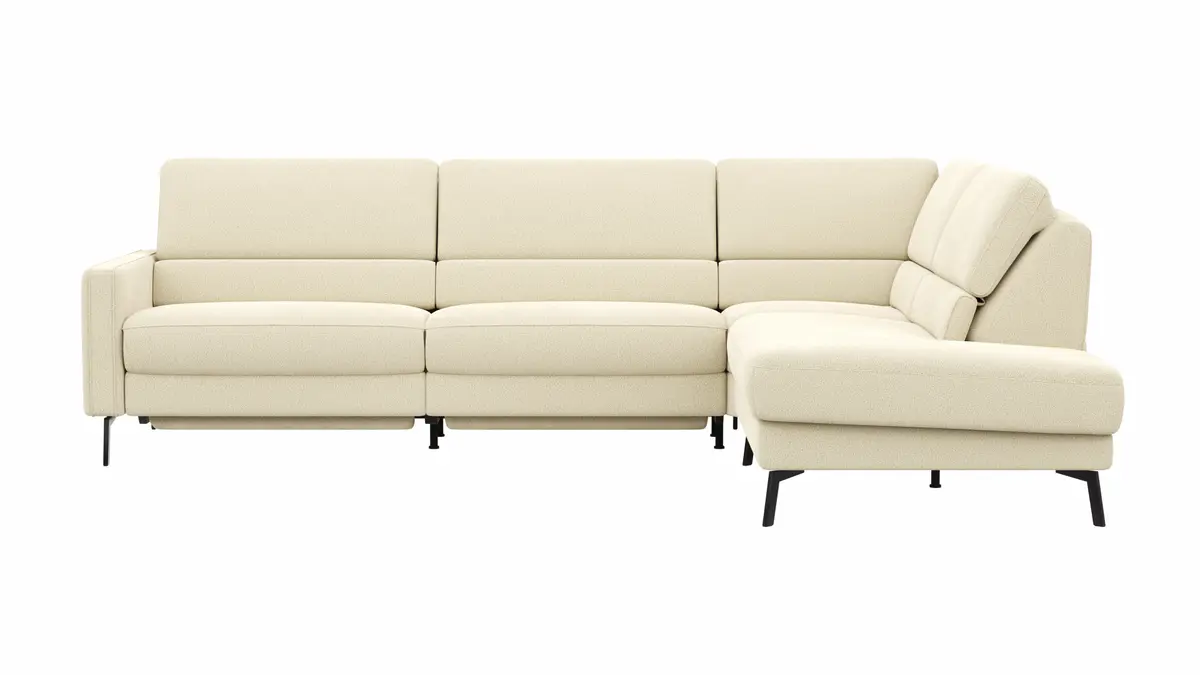 Ecksofa Valera - 3-Sitzer mit Ecke rechts inkl. Rückenlehne verstellbar und Relaxfunktion motorisch, Stoff, Natur