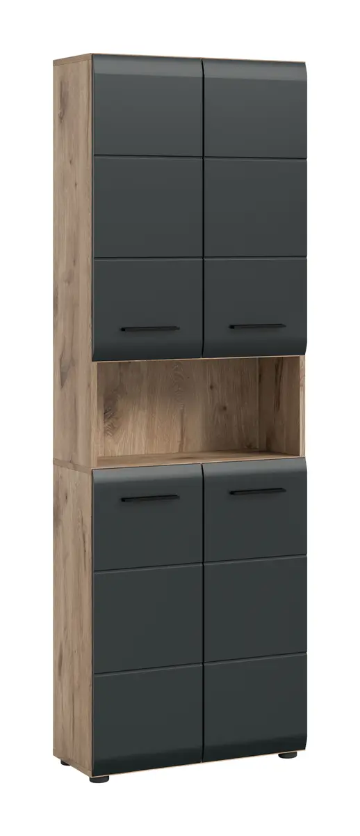 Hochschrank - B ca. 60 cm, Nox Eiche Nachbildung, Schwarz