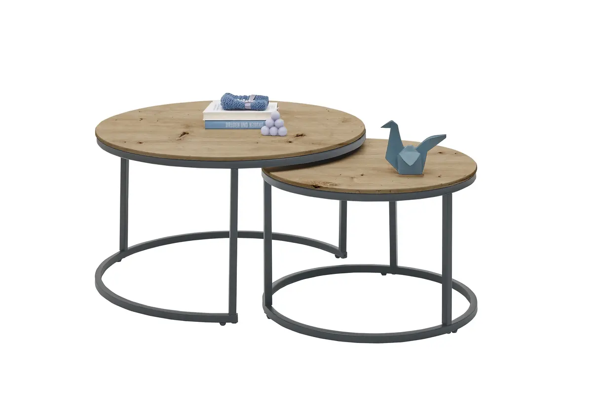 Couchtisch - 2er Set, Holzoptik, Schwarz matt