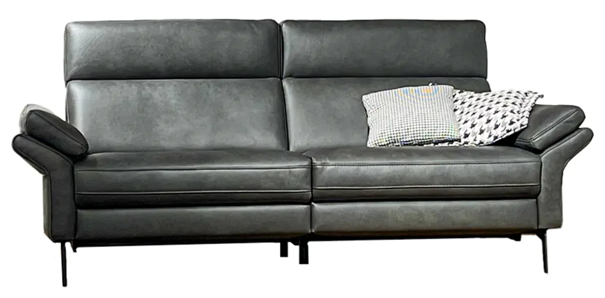 Sofa Atella - 3-Sitzer inkl. motorischer Relax- und Kopfteilverstellung, Leder, Anthrazit
