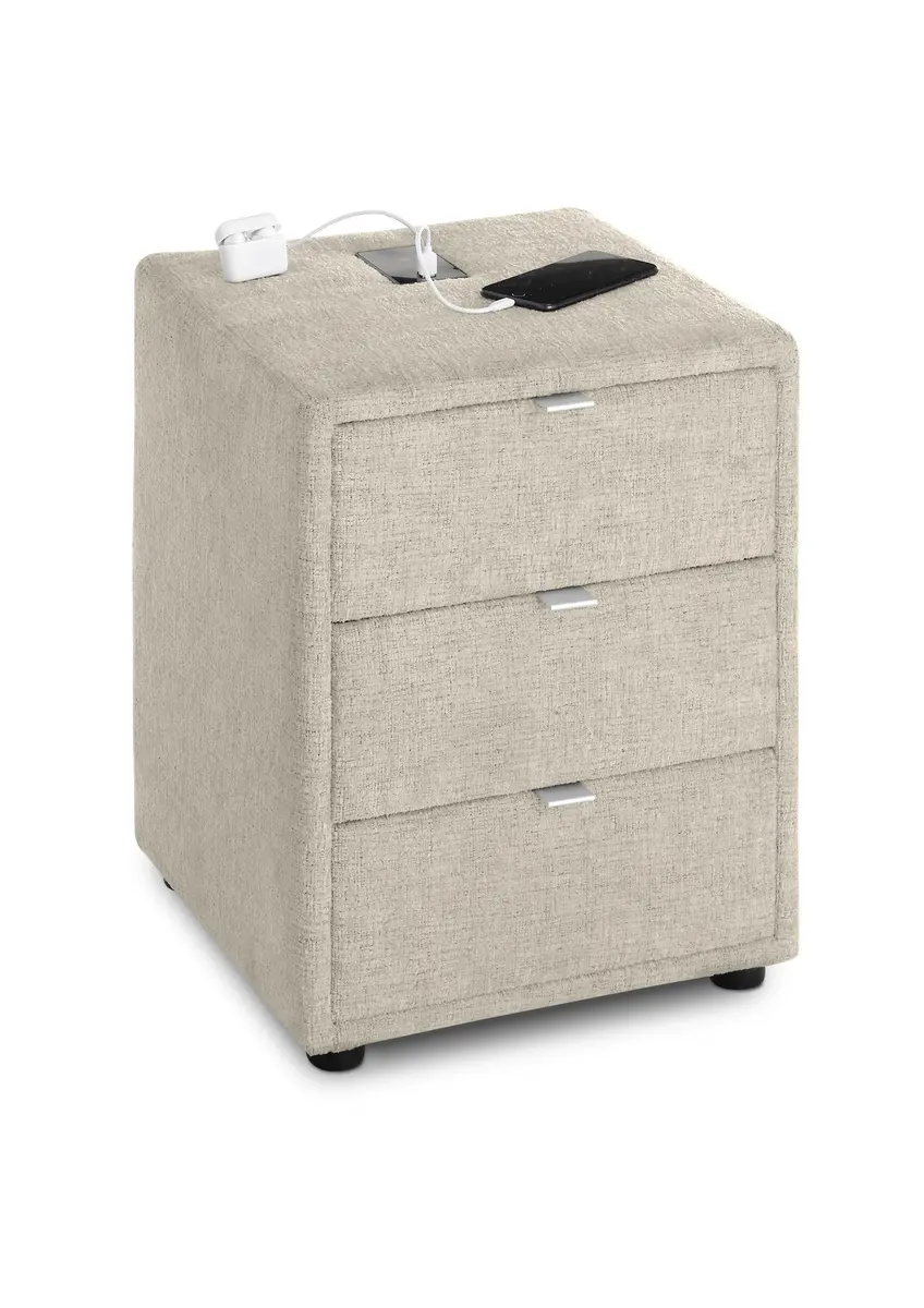 Nachttisch- Inkl. Ladeport, Stoff, Beige