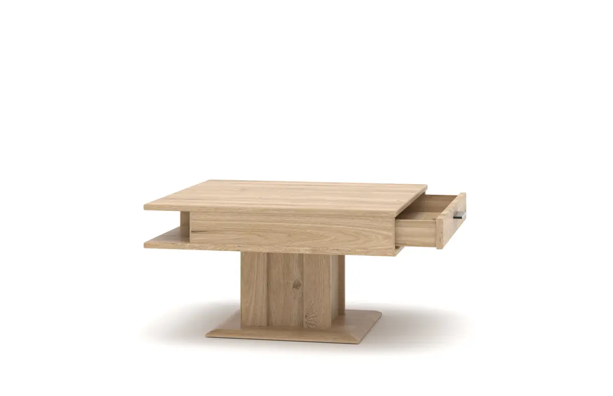 Couchtisch - mit Schubkasten, LBH ca. 80x80x45 cm, Wildeiche massiv