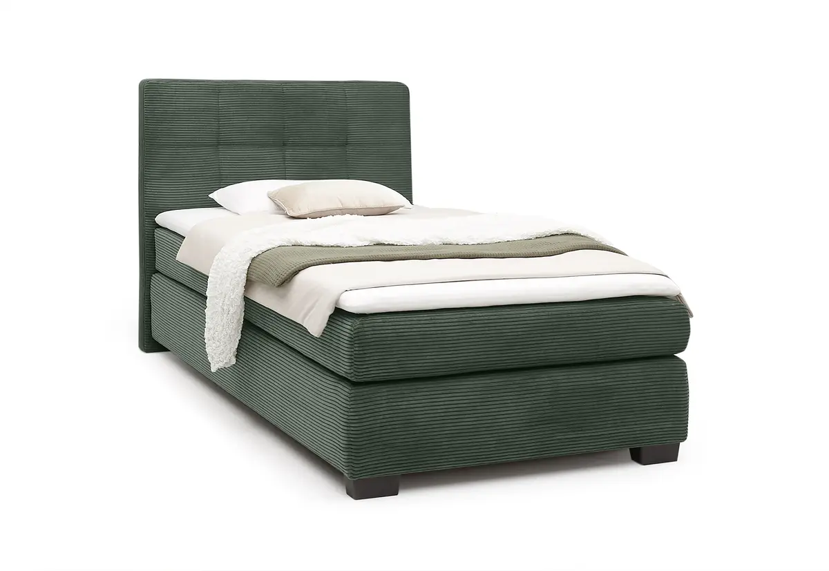 Boxspringbett JILA- Ligefläche ca. 120x200 cm, Stoff, Dunkelgrün