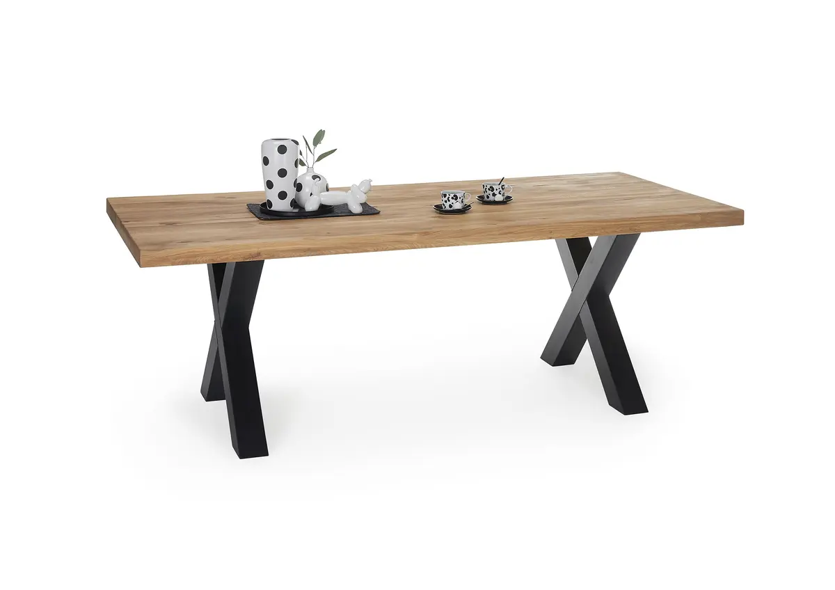 Esstisch - LB ca. 220x100 cm, Wildeiche massiv geölt, Schwarz