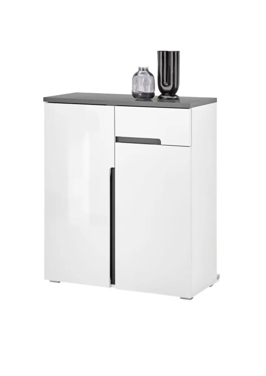 Schuhkommode - B ca. 88 cm, Weiß, Weiß Hochglanz, Anthrazit