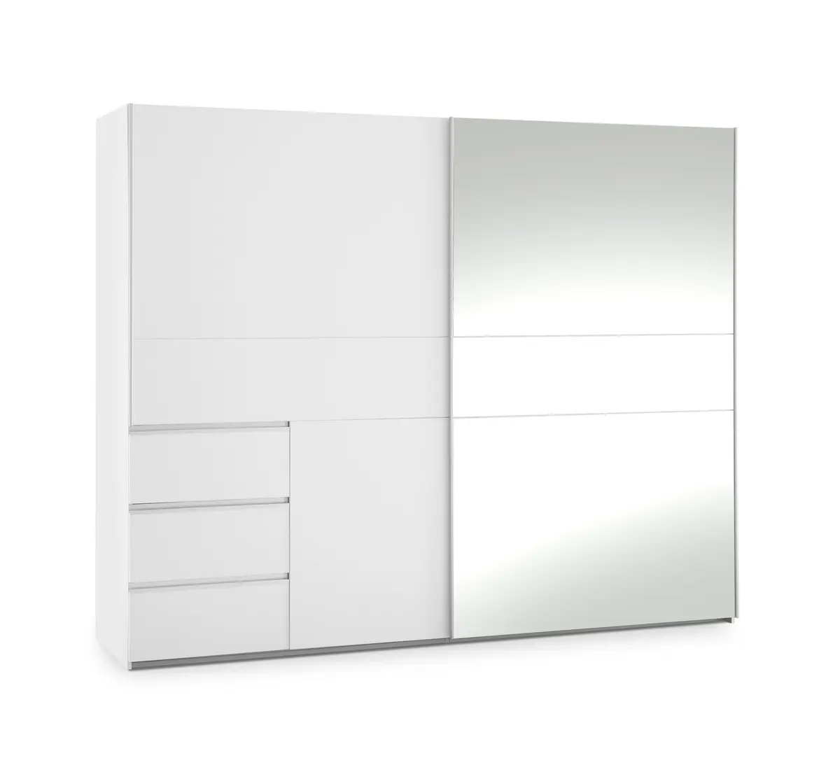 Schwebetürenschrank FJOLLA- B ca. 250 cm, Weiß, Spiegel