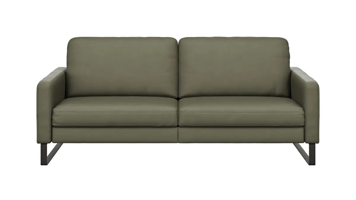 Sofa Enna - 3,5-Sitzer, Armlehne A, Leder, Olive, Kufe, Schwarz