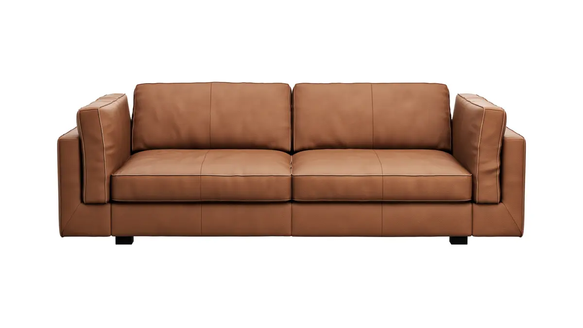 Sofa Aprino 3 - 3,5-Sitzer XL, Dickleder, Cognac, Armlehne Kissen